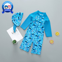 Korean version of the childrens swimsuit Boy one-piece shark children and infants long-sleeved baby swimsuit sunscreen quick-drying