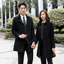 Professional coat Womens long overalls thickened black formal wool coat Hotel front desk frock winter