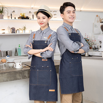Net Red fashion denim canvas apron Coffee Restaurant milk tea shop waiter work clothes female custom LOGO printing