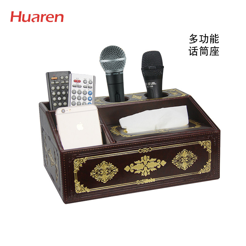 Huaren Multifunction Creative Paper Towel Containing Box Leather Desk Desktop Remote Control Microphone Box Living Room Home