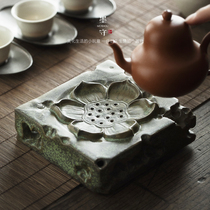 Moshou kiln transformation clay rust glaze coarse pottery pot holding dry foam table pot cup holder water storage ceramic pot cushion tea set