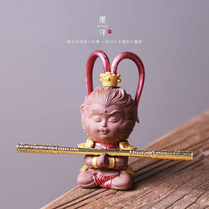 Zisha tea pet boutique ornaments tea set tea tray accessories cute Monkey King Monkey King Monkey ceramic car