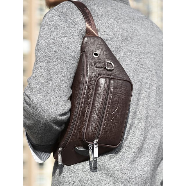 Bodi Kangaroo ຖົງແອວຫນັງແທ້ Cowhide ກິລາ Chest Bag Multifunctional Casual Mobile Phone Bag Small Bag Men's Crossbody Bag trendy