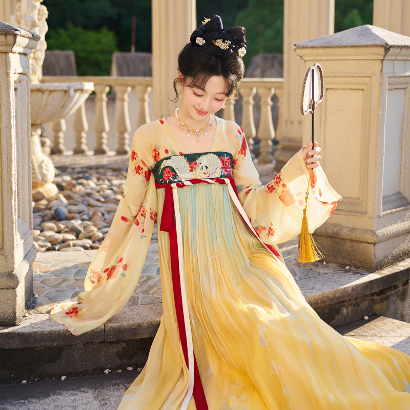 Thirteen Years Old Little Maiden [Longevity Thread·Dragon Girl] Original Silk Hanfu Gradient Xiangyun Silk Chest-Length Dress
