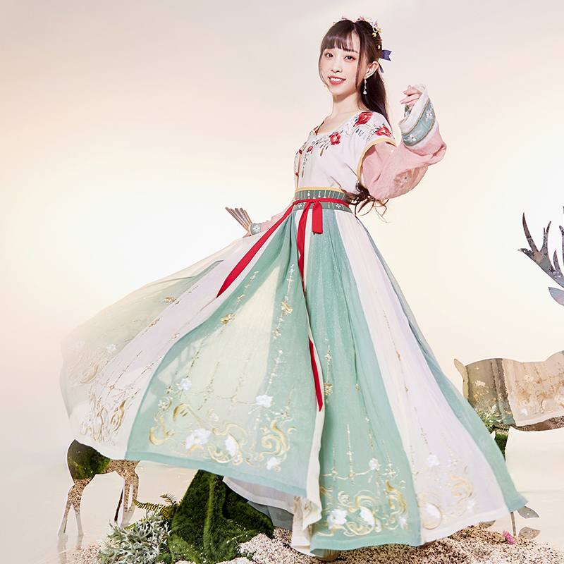 (More than thirteen cardamom children)Feitian Le]6-meter large swing down skirt embroidered flat collar embroidered kimono skirt Hanfu female