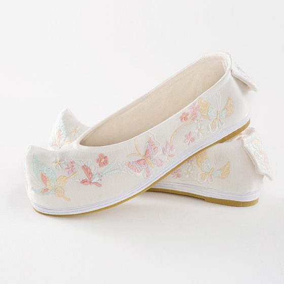 Thirteen Yu Cardamom [Little Butterfly] Chinese Style Embroidered Shoes Flat Shoes Thick Heel Embroidered Bow Shoes Hanfu Women's Style