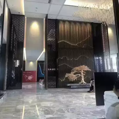 Custom stainless steel screen Living room metal grille Hotel KTV sample house display center Landscape painting titanium alloy partition background wall