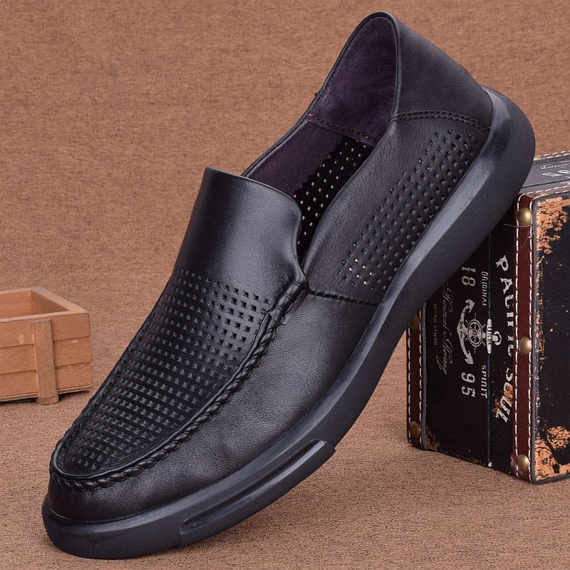 Summer men's leather hollow leather shoes men's breathable business casual hole shoes soft bottom foreign trade men's shoes soft leather sandals