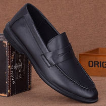 Fall Leather Shoes Men Business Casual Shoes Genuine Leather Breathable Head Layer Bull Leather Mens Shoes Soft Leather Soft Bottom Light Sloppy Shoes