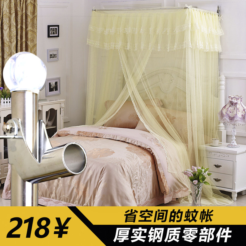 Telescopic mosquito net three doors encrypted pink 1 8m bed white stainless steel thickened and thick fishing rod retractable