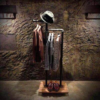 Retro Iron Art Solid Wood Clothing Store Display Rack Landing Hanger Water Pipe Side Hanging Positive Hanging Male And Female Loading Shelf New Products-Taobao