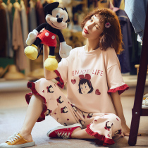 Pajamas for girls summer students ins pure cotton short-sleeved cropped pants loose two-piece set home clothes for women to go out and relax