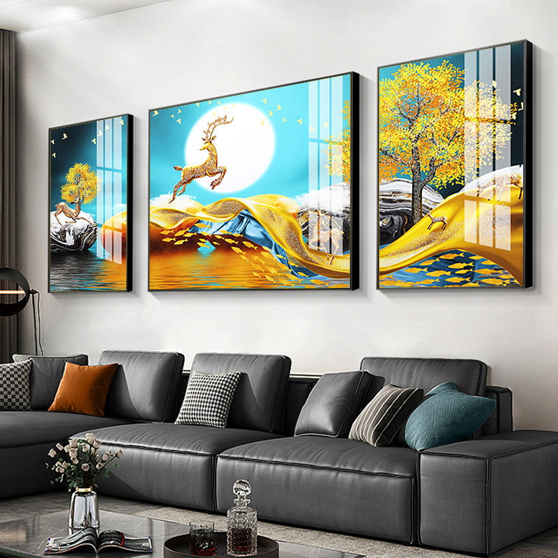 Decorative painting living room triptych painting sofa hanging painting high-end crystal porcelain painting three-dimensional diamond background wall fashion Nordic mural