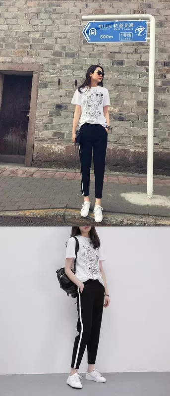 Mới học sinh trung học Hàn Quốc hoang dã quần thể thao giản dị bf chân mỏng mất một thanh nam và nữ quần đồ nữ đẹp
