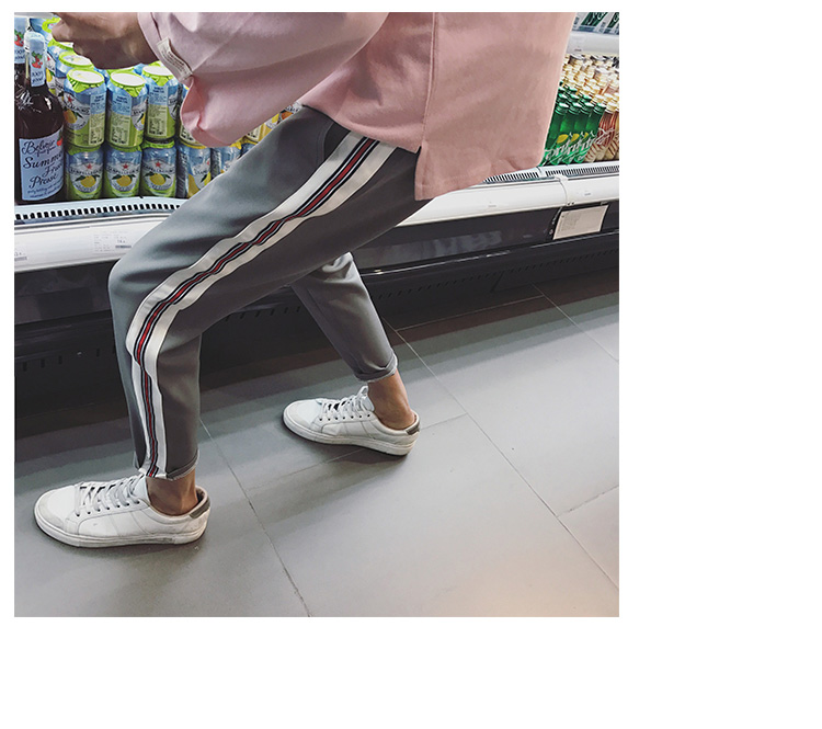 Mùa thu và mùa hè sinh viên Hàn Quốc đàn hồi eo chín điểm chùm quần âu phụ nữ hoang dã loose side feet thể thao quần quần adidas nữ