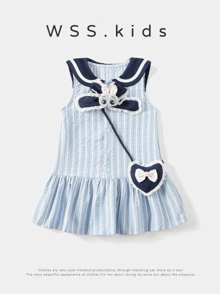 Girls' Dress 26 New Summer Stylish Baby Bunny Police Officer Princess Dress Striped Dress Children's A-Line Dress