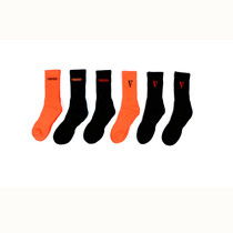 Big V logo friends orange black towel bottom sports socks stockings street tide brand couple socks