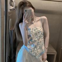 Irregular flower belly vest silk scarf top design sense niche wear super Fire ins tide wear suspenders