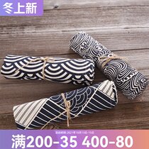 Sheri Japanese style cotton linen fabric blue wave pattern Ukiyo-e geometric linen placematte tablecloth dining cloth