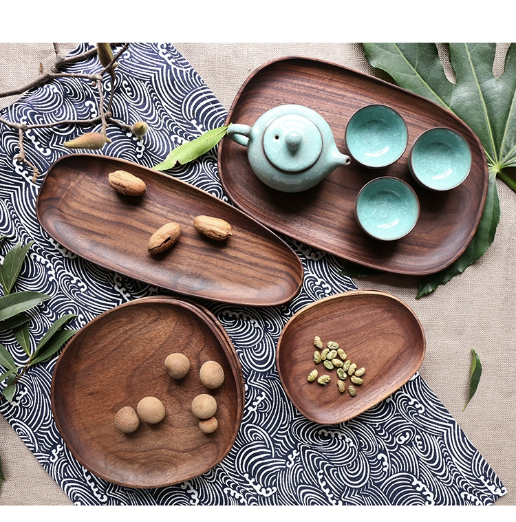 Sheri toàn bộ gỗ óc chó màu đen giản dị hình bầu dục bất thường tấm gỗ tấm đĩa trái cây món ăn khay trà snack tấm khay gỗ đẹp