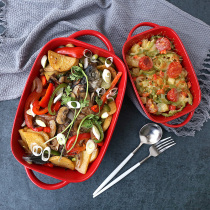 Sheri Ceramic Cheese cheese Meal Pan Baking Dish dish Home Double ear rectangular baking Baking Dish Oven Cutlery