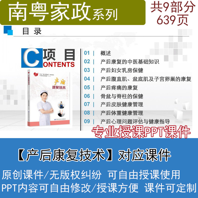 南粤家政系列产后康复技术技能产后恢复师对应授课PPT课件资料