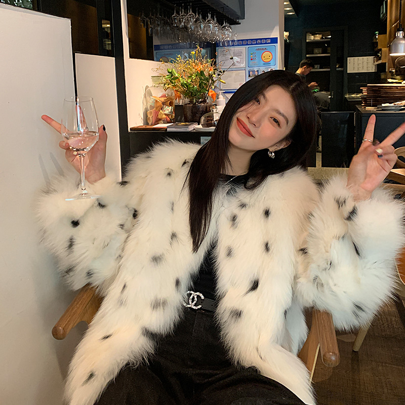 Jenny fur small milk leopard fox fur coat women's short style young style fried street Korean version 2022 new winter