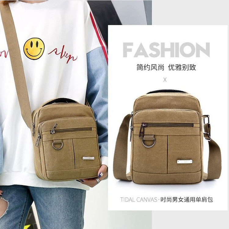 Men's bag shoulder bag men's canvas bag casual sports men's slung bag mobile phone bag vertical business backpack