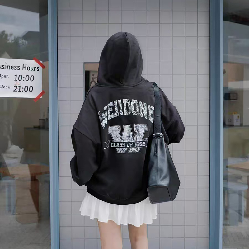 Korean Trendy Brand Welldone2026 Spring New Model Celebrity-Inspired Unisex Couple Zip-Up Hoodie