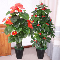 Artificial plant fake tree fake flower Living room interior decoration Floor-to-ceiling plastic potted landscape ornaments Green plant rich tree anthurium