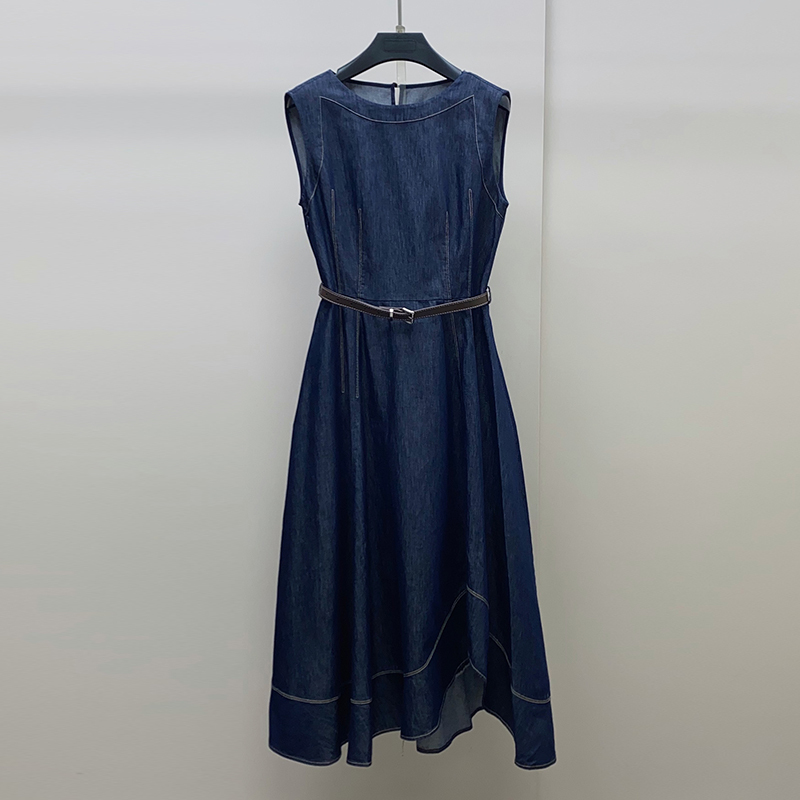 Brand Store! Commuting Style Sleeveless Round Neck Irregular Hem 2026 Summer New Denim Dress for Women