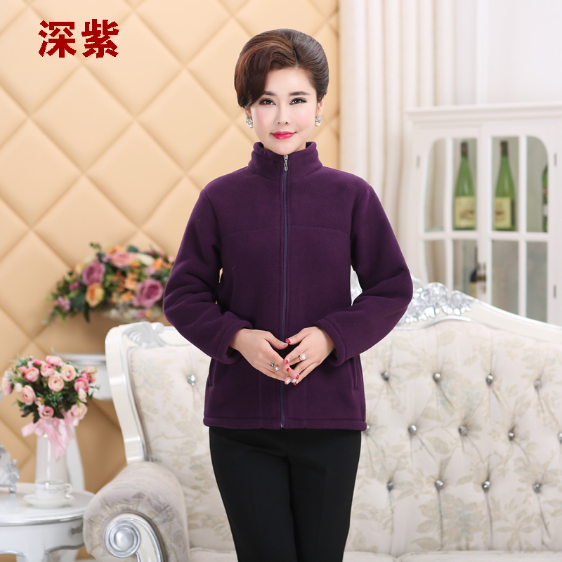 Áo len trung niên dài tay áo khoác lông cừu lạc đà nữ mùa thu và mùa đông thể thao ngoài trời mẹ tải áo lông cừu trung niên áo nữ trung niên