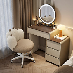 Solid Wood Dressing Table for Bedroom, Modern Minimalist Small Apartment Cream Style Retro Makeup Table with Integrated Storage Cabinet White 60
