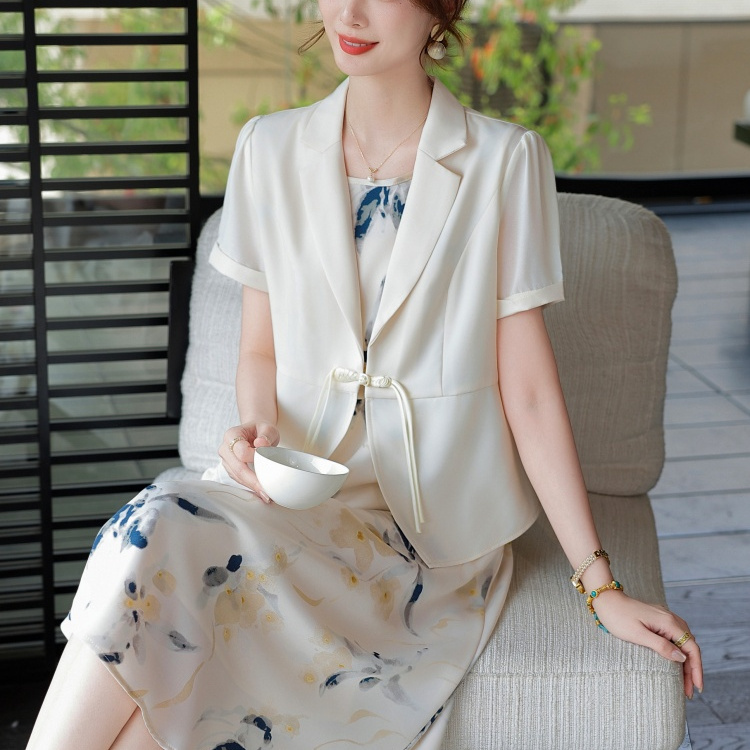 Mom's Summer Chiffon Dress Suit, High-End Ladylike New Chinese-Style Jacket, Middle-Aged and Elderly Women's Summer Dress