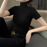 Весенняя футболка, высокий воротник, в обтяжку, в западном стиле