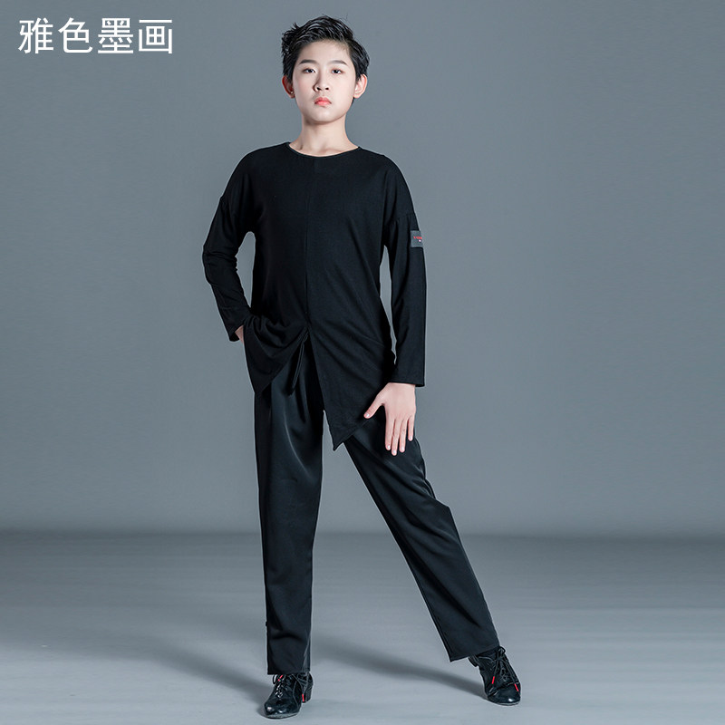 Autumn and winter boys Latin dance practice clothes top boys performance training clothes long-sleeved loose children's verification test clothes