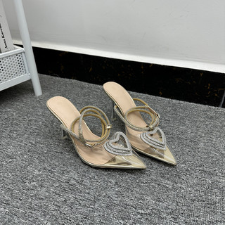 Fairy style high heels transparent rhinestone stiletto heels baotou