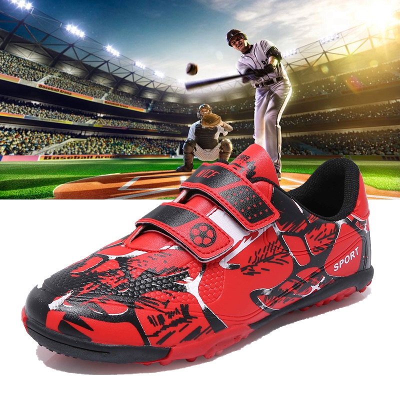 Professional Baseball Shoes Softball Shoes Children Baseball Abrasion Resistant Anti Slip Rubber Nail Race Shoes Red Magic Sticker Male And Female Sneakers