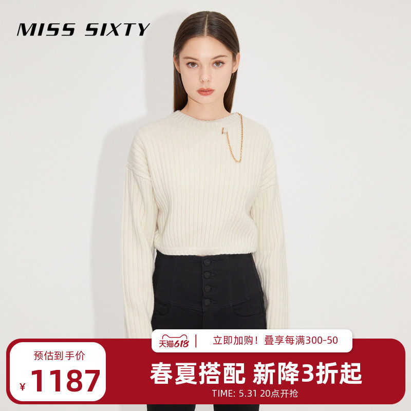 Miss Sixty spring and autumn sweater women's chain round neckline hooded sweatshirt 6N4RJ5110000