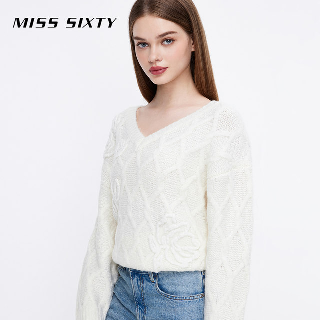 MissSixty sweater ຂອງແມ່ຍິງ elegant ຄໍ V-neck ວ່າງ lazy ແບບ stretch wool ປະສົມ sweater