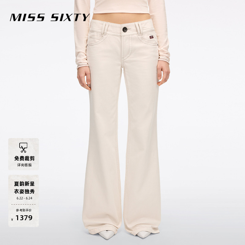 Miss Sixty2026 Spring and Summer New Jeans for Women, Mid-Waist, Milky White, Retro Pear-Shaped Body Slimming Flared Pants