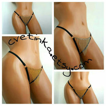 Stretch underwear with thong womens tassel metal chain underwear Low waist hollow underwear accessories