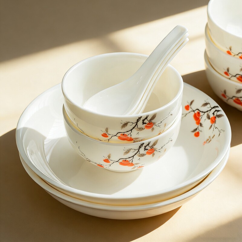 2026 Gift Set of Hand-Painted Chinese-Style Ceramic Tableware, High-End Jade Porcelain Rice Bowls, Plates, Spoons, Soup Bowls for Home Use