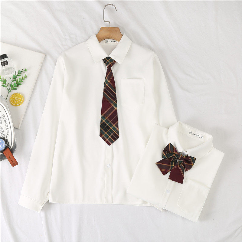 JK uniform shirt women's long sleeves 2022 spring and autumn new style plus velvet plus thick tie shirt base top