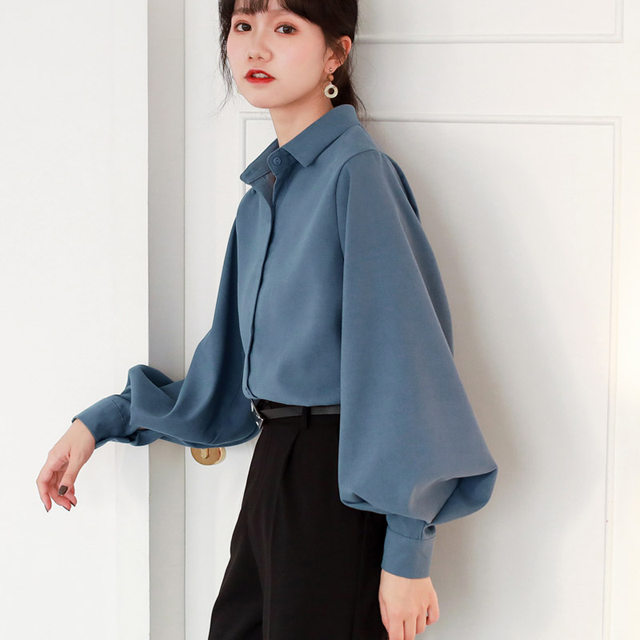 2024 Spring, Autumn and Winter New Style Velvet Design Niche Lantern Sleeve Versatile Loose College Style Shirts for Women