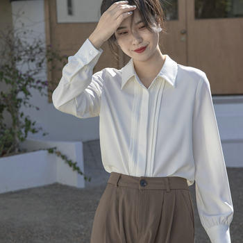 2022 spring and autumn new chiffon long-sleeved white shirt women's design sense niche high-end workplace shirt top