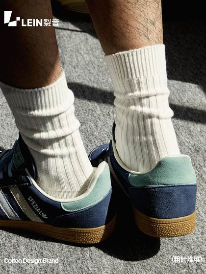 LEIN裂音夏季堆堆袜白色袜子男士日系粗线cityboy男长棉袜中筒袜