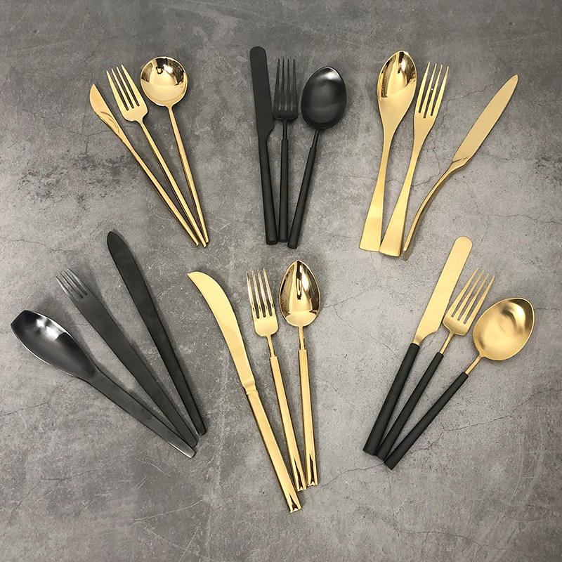 Model room 304 stainless steel knife, fork and spoon three-piece set thickened household European-style high-grade gold plated