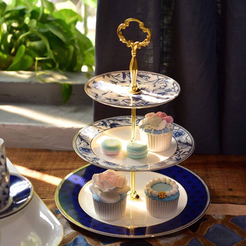 European-style double-layer fruit plate afternoon tea ceramic dessert dried fruit candy plate living room creative three-layer dessert cake stand