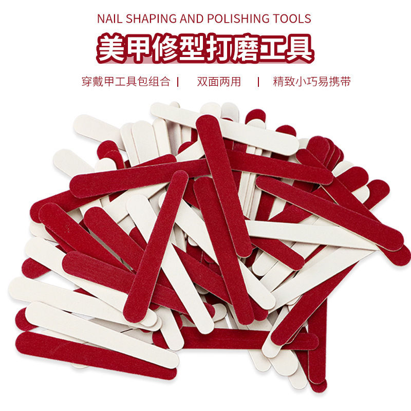 7.6cm Large and Small Nail Files, Disposable Sanding Strips, Red and White Mini Wood Veneer Files, Polishing Strips, Nail Files, Wood Chip Files